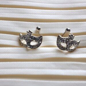 Fancy masquerade ball mask costume clip on earrings